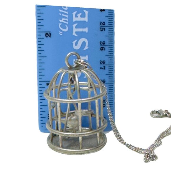 Silver Birdcage Pendant Necklace With Delicate Chain Unique Vintage Accessory - Picture 9 of 13